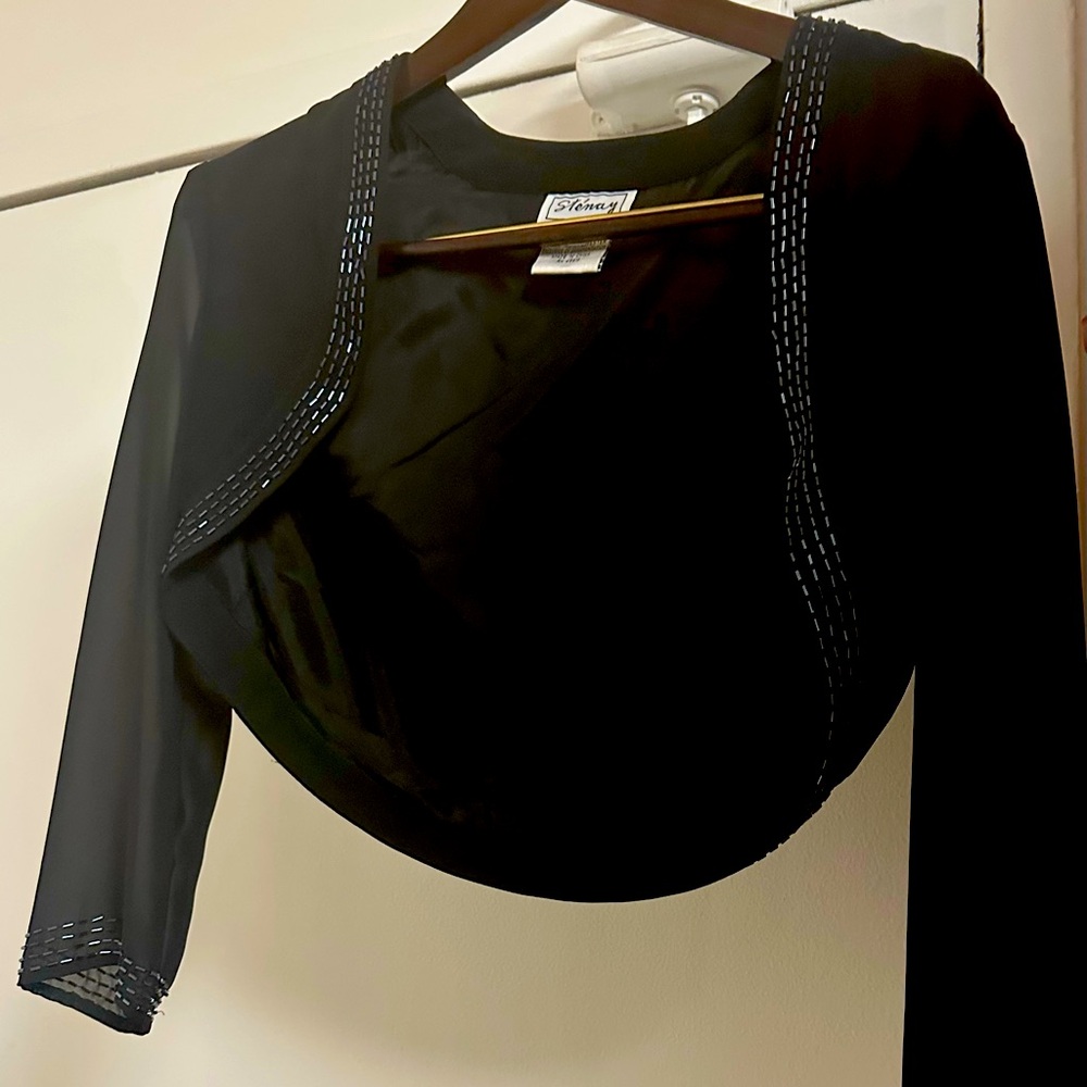 Black Bolero Jacket with Beaded Trim